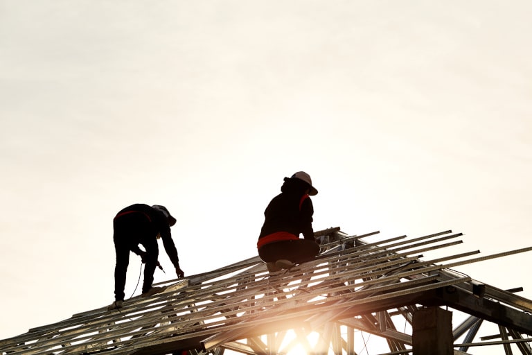 early roof construction in preparation for shingles